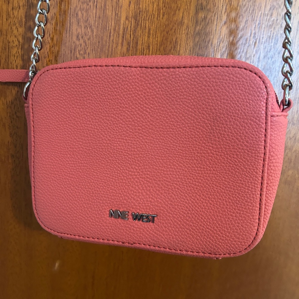 Nine West Coral-Pink Pebbled Crossbody Bag with Chain Strap - Picture 2 of 9